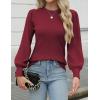 imageZeagoo Womens Sweaters Fall 2025 Dressy Casual Long Sleeve Shirts Ribbed Knit Winter Outfits Puff Pullover Jumper TopsA Red