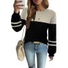 imageZeagoo Womens Sweaters Fall 2025 Dressy Casual Long Sleeve Shirts Ribbed Knit Winter Outfits Puff Pullover Jumper TopsB Apricot Black