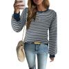 imageZeagoo Womens Sweaters Fall 2025 Dressy Casual Long Sleeve Shirts Ribbed Knit Winter Outfits Puff Pullover Jumper TopsB Blue Stripe
