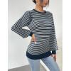 imageZeagoo Womens Sweaters Fall 2025 Dressy Casual Long Sleeve Shirts Ribbed Knit Winter Outfits Puff Pullover Jumper TopsB Blue Stripe