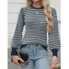 imageZeagoo Womens Sweaters Fall 2025 Dressy Casual Long Sleeve Shirts Ribbed Knit Winter Outfits Puff Pullover Jumper TopsB Blue Stripe
