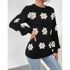 imageZeagoo Womens Sweaters Fall 2025 Dressy Casual Long Sleeve Shirts Ribbed Knit Winter Outfits Puff Pullover Jumper TopsB Floral Black