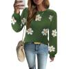 imageZeagoo Womens Sweaters Fall 2025 Dressy Casual Long Sleeve Shirts Ribbed Knit Winter Outfits Puff Pullover Jumper TopsB Floral Green