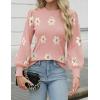 imageZeagoo Womens Sweaters Fall 2025 Dressy Casual Long Sleeve Shirts Ribbed Knit Winter Outfits Puff Pullover Jumper TopsB Floral Pink
