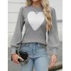 imageZeagoo Womens Sweaters Fall 2025 Dressy Casual Long Sleeve Shirts Ribbed Knit Winter Outfits Puff Pullover Jumper TopsC Grey White Heart
