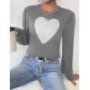imageZeagoo Womens Sweaters Fall 2025 Dressy Casual Long Sleeve Shirts Ribbed Knit Winter Outfits Puff Pullover Jumper TopsC Grey White Heart