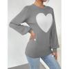imageZeagoo Womens Sweaters Fall 2025 Dressy Casual Long Sleeve Shirts Ribbed Knit Winter Outfits Puff Pullover Jumper TopsC Grey White Heart