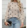 imageZeagoo Womens Sweaters Fall 2025 Dressy Casual Long Sleeve Shirts Ribbed Knit Winter Outfits Puff Pullover Jumper TopsC Khaki Polka Dots