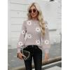 imageZeagoo Womens Sweaters Fall 2025 Dressy Casual Long Sleeve Shirts Ribbed Knit Winter Outfits Puff Pullover Jumper TopsFlower White