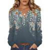 imageZeagoo Fall Tops for Women Long Sleeve Button Up Shirts Floral Tunics V Neck Pullover BlouseGreygreen Floral