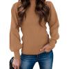 imageZeagoo Womens Sweaters Fall 2025 Dressy Casual Long Sleeve Shirts Ribbed Knit Winter Outfits Puff Pullover Jumper TopsA Khaki