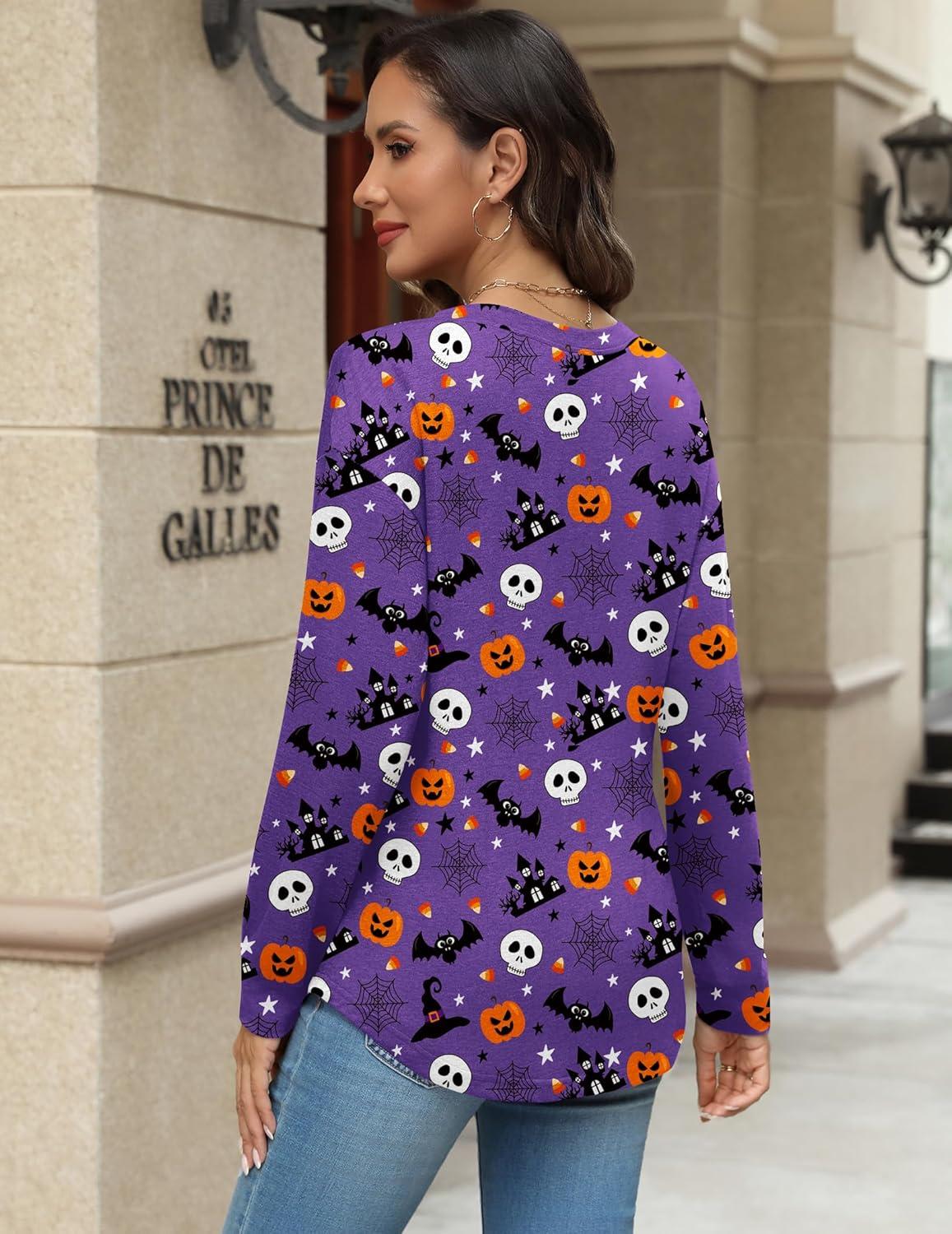 imageZeagoo Long Sleeve Shirts for Women Henley T Shirts Loose Fit Tunics Dressy Casual Work Blouses Fall Fashion TopsHalloween Purple