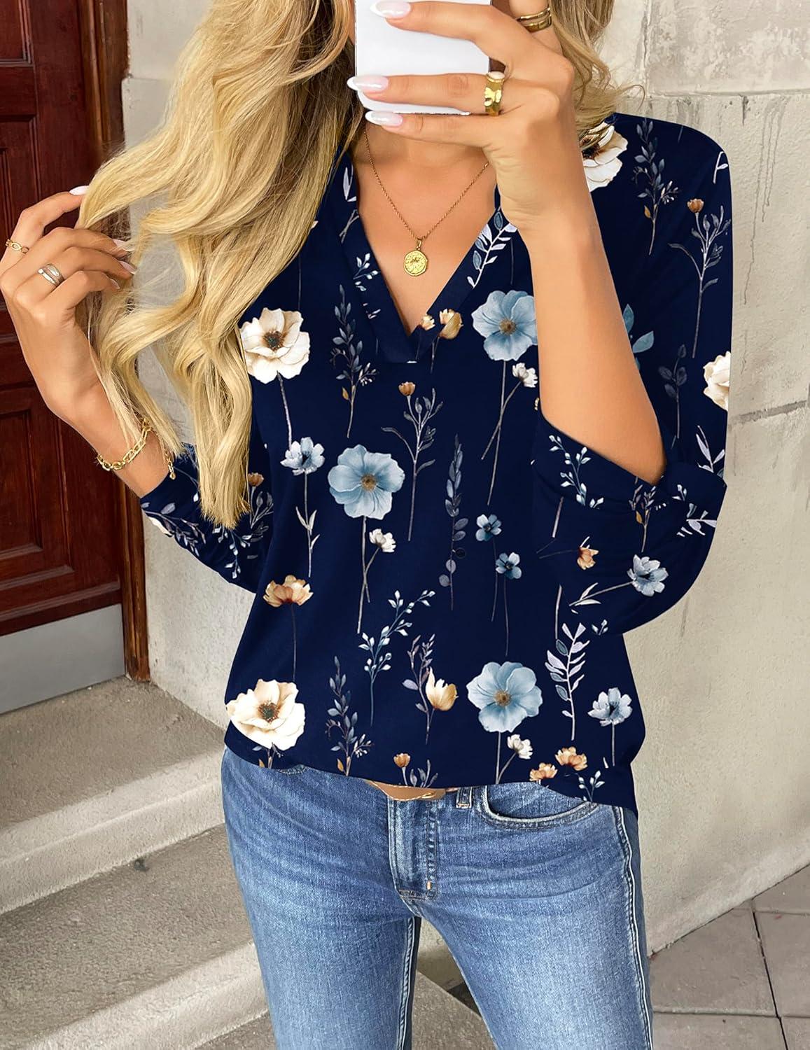 imageZeagoo Womens Roll Up Long Sleeve Tops V Neck Shirts Dressy Casual Work Blouses S2XLBf318