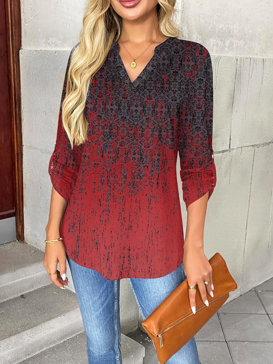 imageZeagoo Womens Roll Up Long Sleeve Tops V Neck Shirts Dressy Casual Work Blouses S2XLMz838