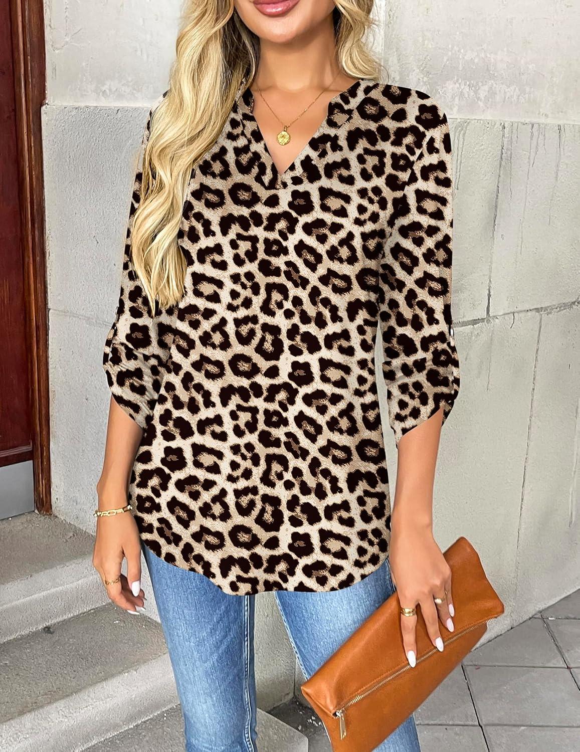 imageZeagoo Womens Roll Up Long Sleeve Tops V Neck Shirts Dressy Casual Work Blouses S2XLPa222