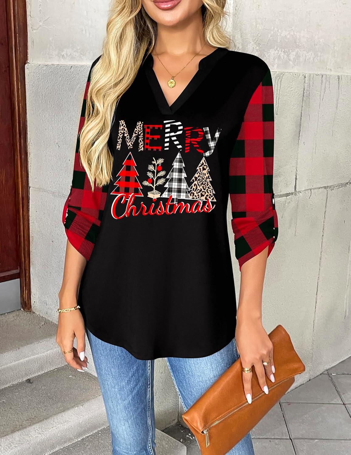 imageZeagoo Womens Roll Up Long Sleeve Tops V Neck Shirts Dressy Casual Work Blouses S2XLSd487