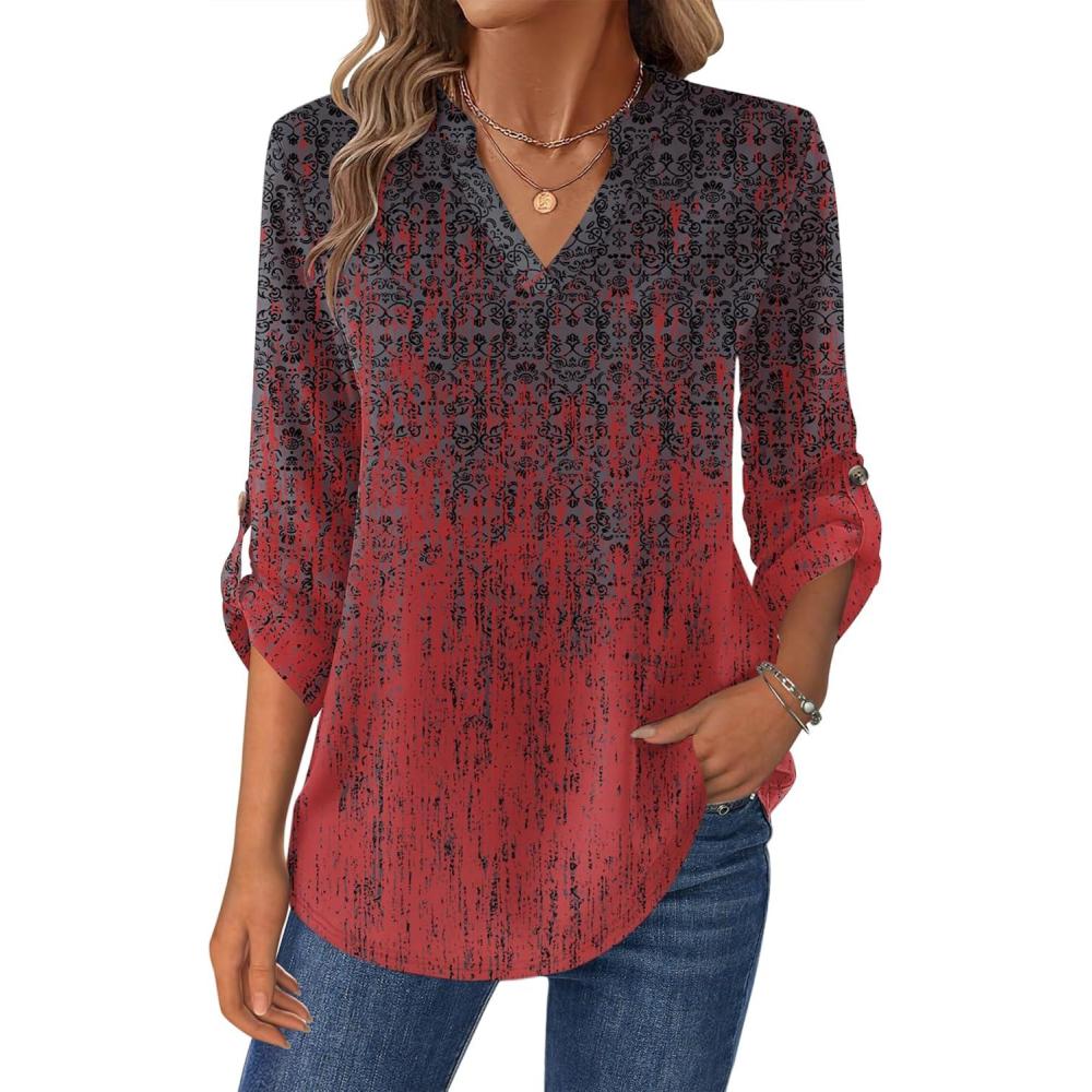 imageZeagoo Womens Roll Up Long Sleeve Tops V Neck Shirts Dressy Casual Work Blouses S2XLMz838