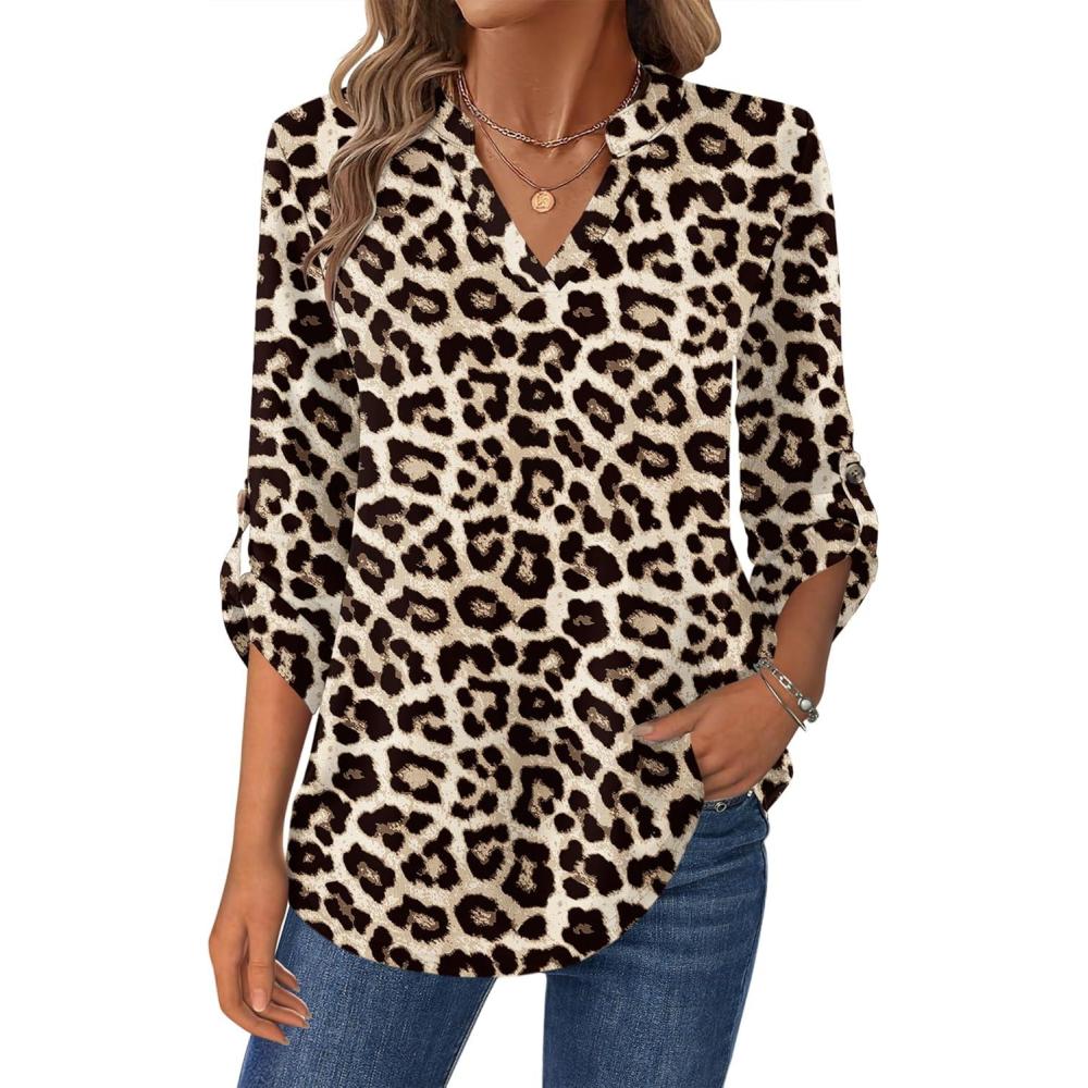 imageZeagoo Womens Roll Up Long Sleeve Tops V Neck Shirts Dressy Casual Work Blouses S2XLPa222