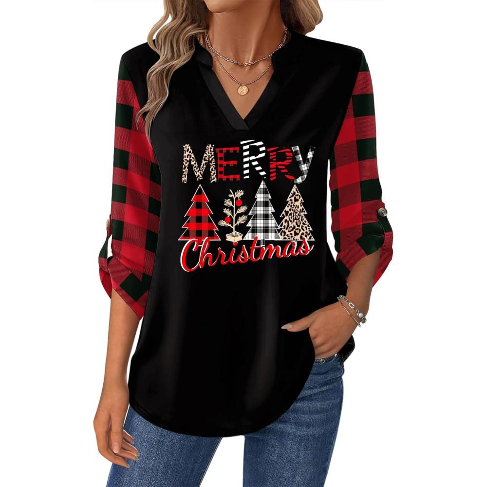 imageZeagoo Womens Roll Up Long Sleeve Tops V Neck Shirts Dressy Casual Work Blouses S2XLSd487