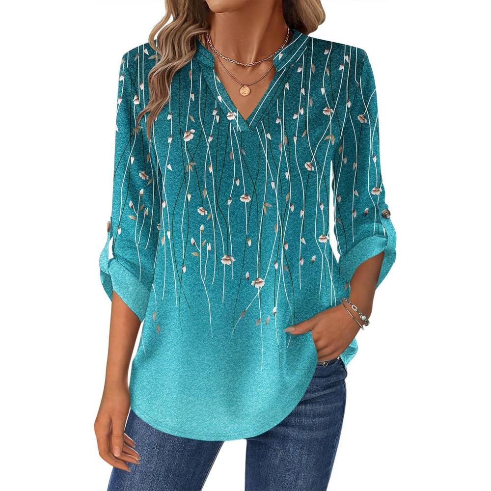 imageZeagoo Womens Roll Up Long Sleeve Tops V Neck Shirts Dressy Casual Work Blouses S2XLXh363