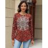 imageZeagoo Long Sleeve Shirts for Women Henley T Shirts Loose Fit Tunics Dressy Casual Work Blouses Fall Fashion TopsRed Ethnic Printed