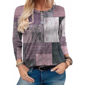 imageZeagoo Long Sleeve Shirts for Women Henley T Shirts Loose Fit Tunics Dressy Casual Work Blouses Fall Fashion TopsColor Block