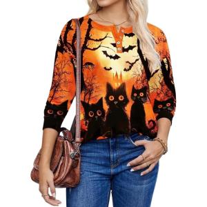 imageZeagoo Long Sleeve Shirts for Women Henley T Shirts Loose Fit Tunics Dressy Casual Work Blouses Fall Fashion TopsHalloween Orange