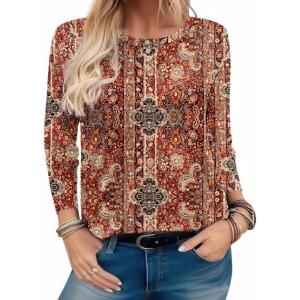 imageZeagoo Long Sleeve Shirts for Women Henley T Shirts Loose Fit Tunics Dressy Casual Work Blouses Fall Fashion TopsPaisley Printed