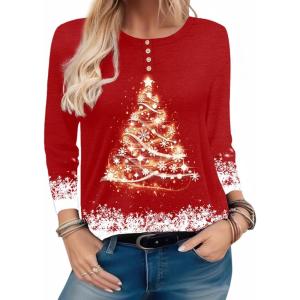imageZeagoo Long Sleeve Shirts for Women Henley T Shirts Loose Fit Tunics Dressy Casual Work Blouses Fall Fashion TopsRed Christmas Tree