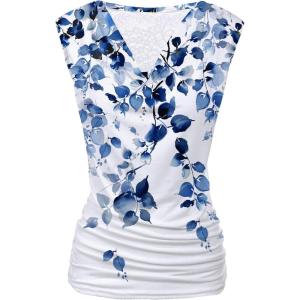 imageZeagoo Tank Top for Women Trendy Going Out Tops Sleeveless Shirts Ruched Business Casual Basic Tunic TopsBlue Leaf