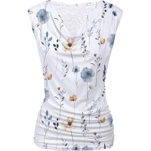imageZeagoo Tank Top for Women Trendy Going Out Tops Sleeveless Shirts Ruched Business Casual Basic Tunic TopsWhite Pink Floral