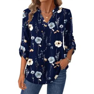 imageZeagoo Womens Roll Up Long Sleeve Tops V Neck Shirts Dressy Casual Work Blouses S2XLBf318