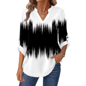 imageZeagoo Womens Roll Up Long Sleeve Tops V Neck Shirts Dressy Casual Work Blouses S2XLJb204