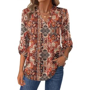 imageZeagoo Womens Roll Up Long Sleeve Tops V Neck Shirts Dressy Casual Work Blouses S2XLMz896