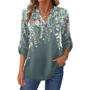 imageZeagoo Womens Roll Up Long Sleeve Tops V Neck Shirts Dressy Casual Work Blouses S2XLWf71