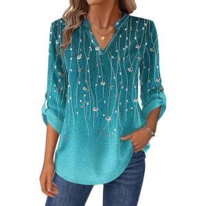 imageZeagoo Womens Roll Up Long Sleeve Tops V Neck Shirts Dressy Casual Work Blouses S2XLXh363