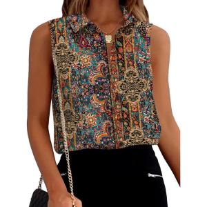 imageZeagoo Womens Sleeveless Button Down Shirts Blouses Solid Casual Loose V Neck Tank Tops for Work SXXLMz721