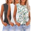 imageZeagoo Womens 2025 Tank Tops Casual Crewneck Sleeveless T Shirts Loose Fit Summer Tunic BlouseWhite Leaf  White  Dark Grey
