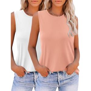 imageZeagoo Womens 2025 Tank Tops Casual Crewneck Sleeveless T Shirts Loose Fit Summer Tunic Blouse2 Packcoral and White