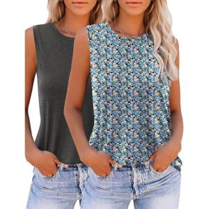 imageZeagoo Womens 2025 Tank Tops Casual Crewneck Sleeveless T Shirts Loose Fit Summer Tunic BlouseBlue Floral and Dark Grey