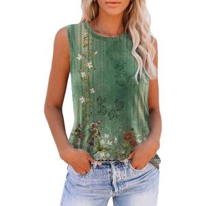imageZeagoo Womens 2025 Tank Tops Casual Crewneck Sleeveless T Shirts Loose Fit Summer Tunic BlouseGreen Flower