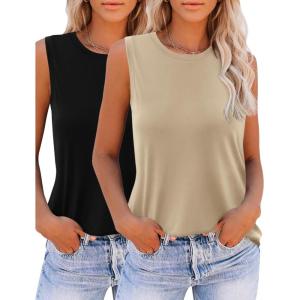 imageZeagoo Womens 2025 Tank Tops Casual Crewneck Sleeveless T Shirts Loose Fit Summer Tunic BlouseKhaki and Black