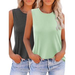 imageZeagoo Womens 2025 Tank Tops Casual Crewneck Sleeveless T Shirts Loose Fit Summer Tunic BlouseLake Green and Dark Grey