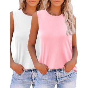 imageZeagoo Womens 2025 Tank Tops Casual Crewneck Sleeveless T Shirts Loose Fit Summer Tunic BlousePink and White