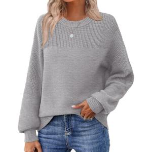 imageZeagoo Womens 2025 Fall Chunky Knit Sweater Oversized Crewneck Long Sleeve Winter Cotton Pullover Sweaters Jumper TopsGrey