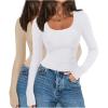 imageZeagoo Womens Long Sleeve Ribbed Slim Fitted Shirts Square Neck Casual Basic Y2K Crop Tops