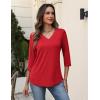 imageZeagoo 34 Length Sleeve Womens Tops V Neck Shirt Dressy Casual Blouse Basic Tshirts 2025 Fashion Clothing S2XLRed