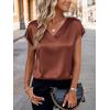 imageZeagoo Women Silk Stain Tops Cap Short Sleeve Blouse V Neck Shirts Business Casual Outfits S2XLBrown
