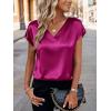 imageZeagoo Women Silk Stain Tops Cap Short Sleeve Blouse V Neck Shirts Business Casual Outfits S2XLRose Red