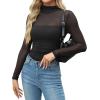 imageZeagoo Womens Mesh Sheer Long Sleeve Top Mock Turtle Neck See Though Shirts Ruched Sexy Casual Going Out BlousesBlack